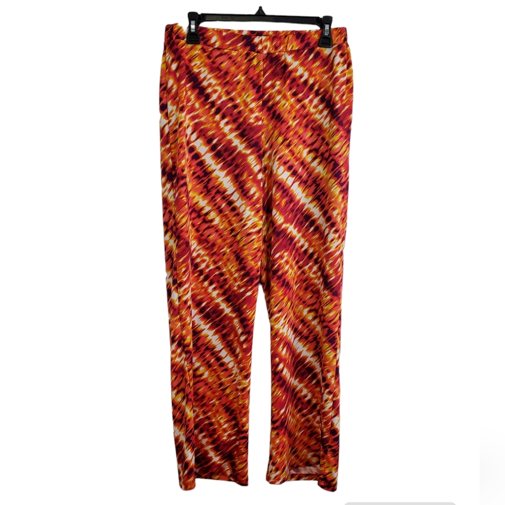 COURTENAY LOUNGE PANTS SZ L  Red, Yellow & Orange STRETCH SILKY FEEL Pre-Owned